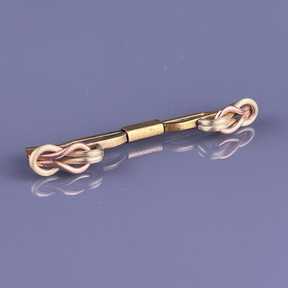 Double Square Knot 1/20 Gold Filled Tie Collar Bar Two Tone Simple Vintage